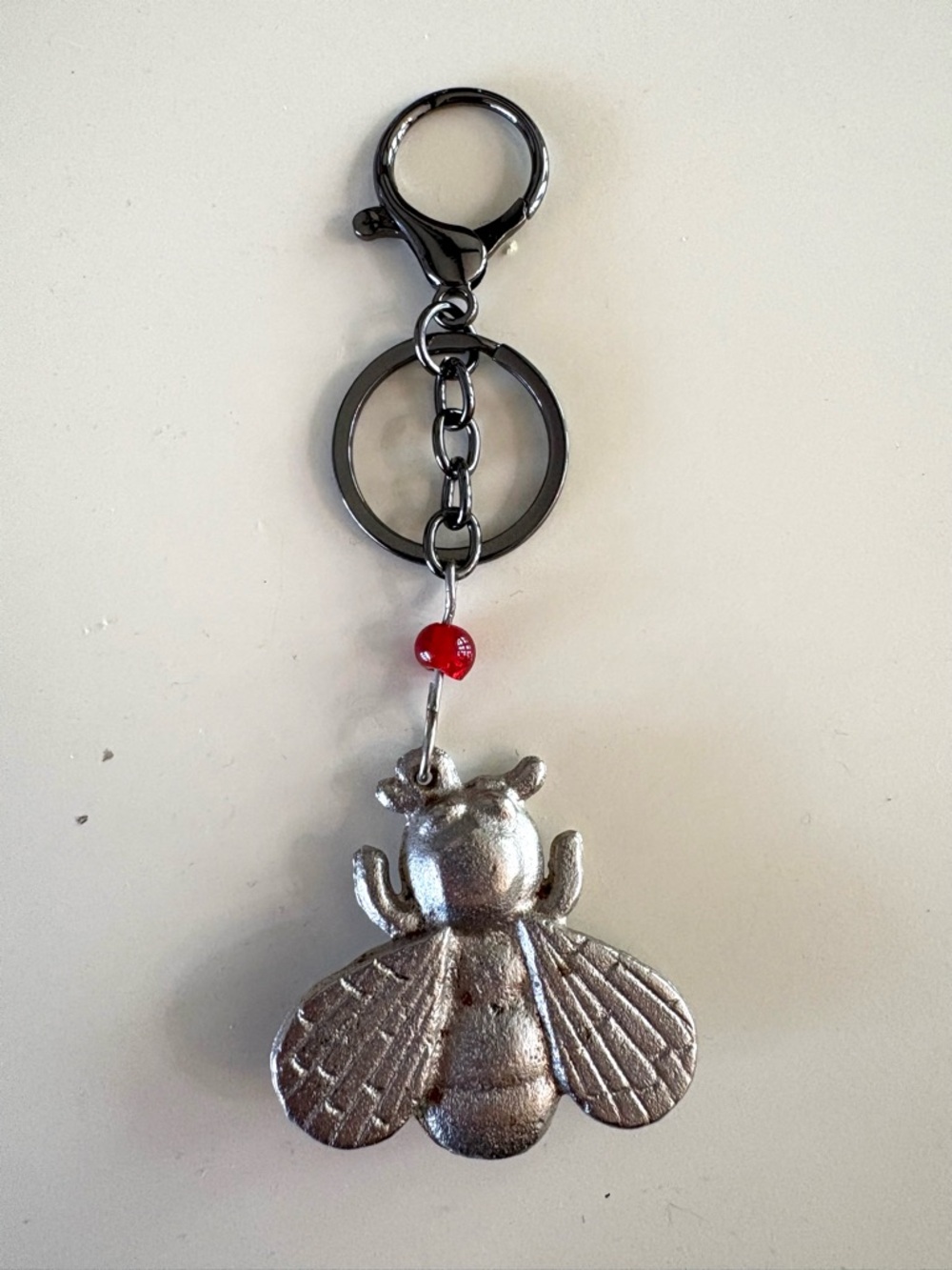 NEW Bumble Bee Heavy Silver Metal Bag Charm-Keychain 5” Length